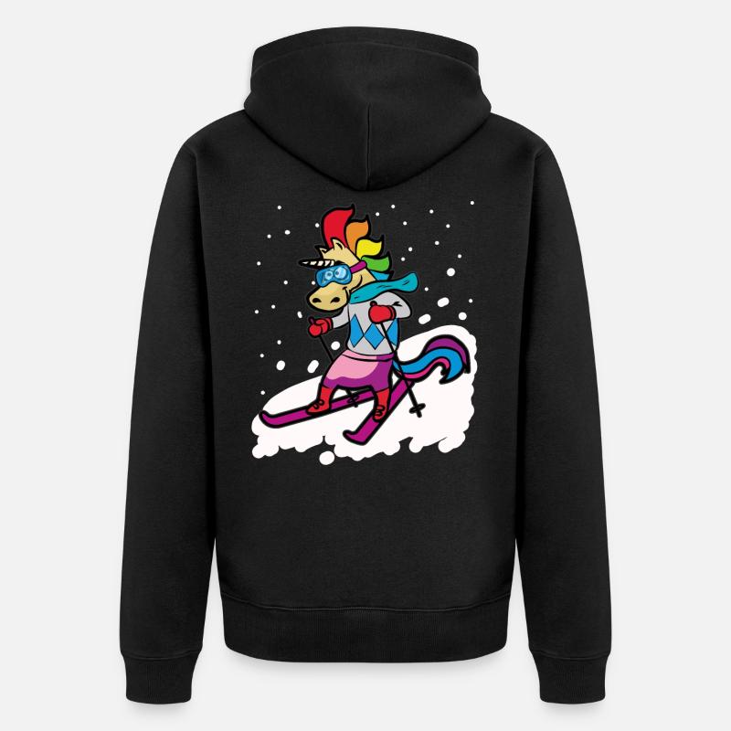 Skier Monocorne Skier Vacances de ski - Veste à capuche bio Premium Unisexe - noir