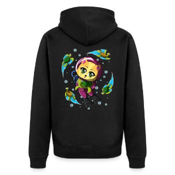 cute cat diving with turtles - Unisex Premium Organic Zip Hoodie - black - Back - Nico (187cm)