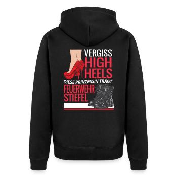 Diese Prinzessin trägt Feuerwehrstiefel - Unisex Premium Bio Zip Hoodie - Schwarz - Hinten - Nico (187cm)