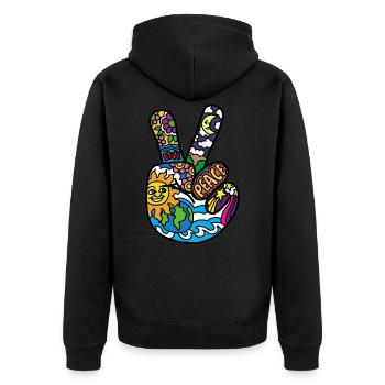 Peace Sign Peace and Peace Hanzeichen - Unisex Premium Organic Zip Hoodie - black - Back - Nico (187cm)