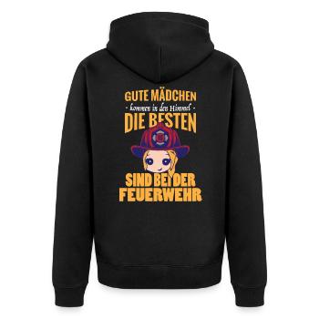 Besten Mädchen bei der Feuerwehr - Unisex Premium Bio Zip Hoodie - Schwarz - Hinten - Nico (187cm)
