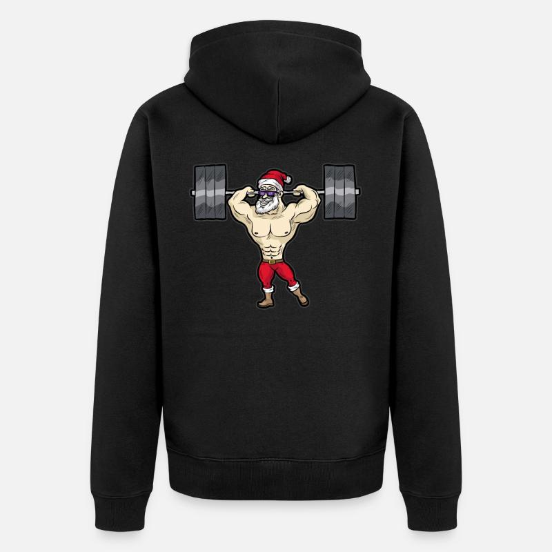 Père Noël Body BUILDER Haltérien - Veste à capuche bio Premium Unisexe - noir