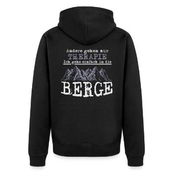 Therapie, ich gehe in die Berge - Unisex Premium Bio Zip Hoodie - Schwarz - Hinten - Nico (187cm)