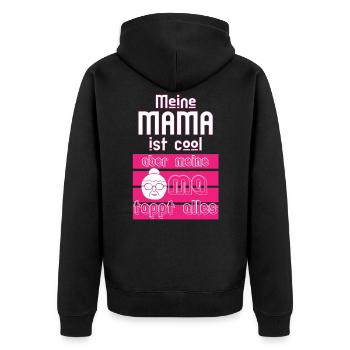Coole Mama, Oma toppt alles - Unisex Premium Bio Zip Hoodie - Schwarz - Hinten - Nico (187cm)