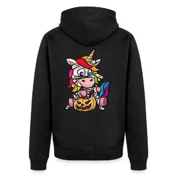 Einhorn Mumie Halloween Kostüm Klopapier - Unisex Premium Bio Zip Hoodie - Schwarz - Hinten - Nico (187cm)