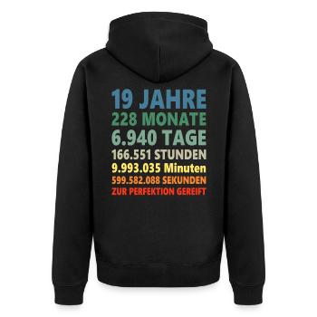 19 Jahre 19ter 19. Geburtstag Geschenk - Unisex Premium Bio Zip Hoodie - Schwarz - Hinten - Nico (187cm)