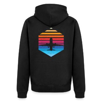 Flugzeug - Unisex Premium Bio Zip Hoodie - Schwarz - Hinten - Nico (187cm)