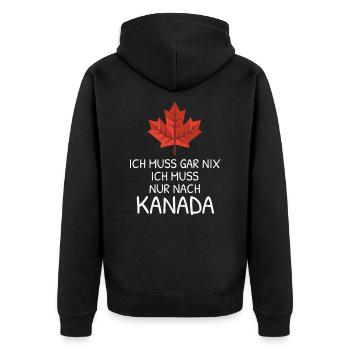 Ich Muss Gar Nichts - Ich Muss Nur Nach Kanada - Unisex Premium Bio Zip Hoodie - Schwarz - Hinten - Nico (187cm)