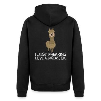 Alpaka Lama Geschenkidee Fluffy Shaggy - Unisex Premium Bio Zip Hoodie - Schwarz - Hinten - Nico (187cm)