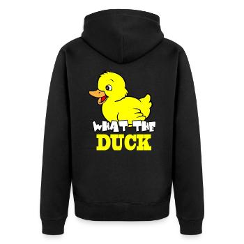 What the Duck - Unisex Premium Organic Zip Hoodie - black - Back - Nico (187cm)