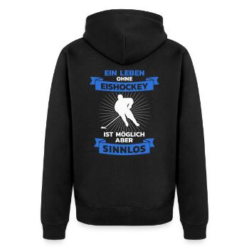 Eishockey Hockeyspieler Lustiger Spruch - Unisex Premium Bio Zip Hoodie - Schwarz - Hinten - Nico (187cm)