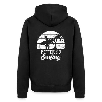 Surfing - Unisex Premium Bio Zip Hoodie - Schwarz - Hinten - Nico (187cm)