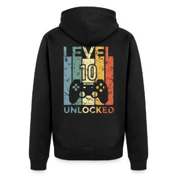 10. Geburtstag Level 10 Freigeschaltet Geschenk - Unisex Premium Bio Zip Hoodie - Schwarz - Hinten - Nico (187cm)