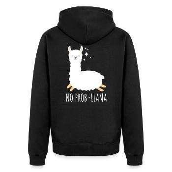 Llama Alpaka Geschenkidee Fluffy Shaggy - Unisex Premium Bio Zip Hoodie - Schwarz - Hinten - Nico (187cm)
