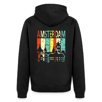 Amsterdam - Unisex Premium Organic Zip Hoodie - black - Back - Nico (187cm)