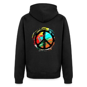Peace - Farben - Unisex Premium Bio Zip Hoodie - Schwarz - Hinten - Nico (187cm)