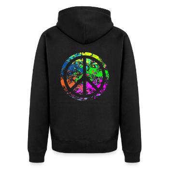 Peace - Farben - Unisex Premium Bio Zip Hoodie - Schwarz - Hinten - Nico (187cm)
