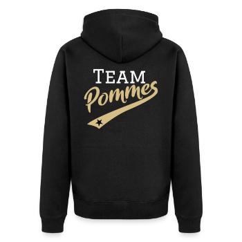 Gold Edition #Team #Pommes | Pas de poireau, des frites - Veste à capuche bio Premium Unisexe - noir - Dos - Nico (187cm)