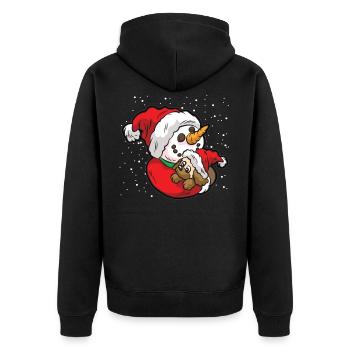 Süßer Schneemann umarmt einen süßen Hundwelpen - Unisex Premium Bio Zip Hoodie - Schwarz - Hinten - Nico (187cm)
