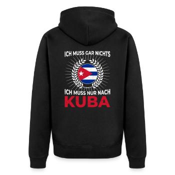 Ich muss gar nichts - Ich muss nur nach Kuba Reise - Unisex Premium Bio Zip Hoodie - Schwarz - Hinten - Nico (187cm)