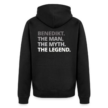 Benedikt Name Spruch Geschenk - Unisex Premium Bio Zip Hoodie - Schwarz - Hinten - Nico (187cm)