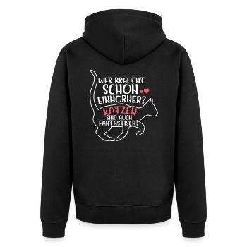 Katze - Unisex Premium Bio Zip Hoodie - Schwarz - Hinten - Nico (187cm)