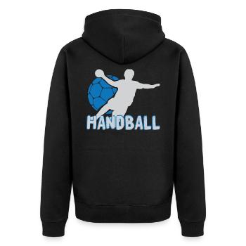 Handball Handballer Sprungwurf Geschenk - Unisex Premium Bio Zip Hoodie - Schwarz - Hinten - Nico (187cm)