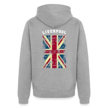 Liverpool - Unisex Premium Bio Zip Hoodie - Grau meliert - Hinten - Nico (187cm)
