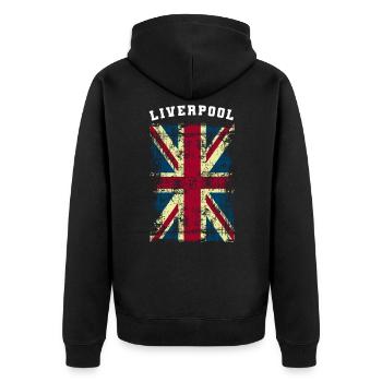 Liverpool - Unisex Premium Bio Zip Hoodie - Schwarz - Hinten - Nico (187cm)