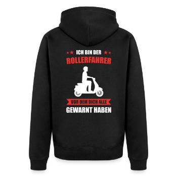 Der Rollerfahrer vor dem dich alle gewarnt haben - Unisex Premium Bio Zip Hoodie - Schwarz - Hinten - Nico (187cm)