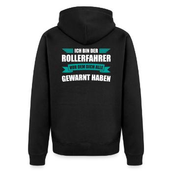 Der Rollerfahrer vor dem dich alle gewarnt haben - Unisex Premium Bio Zip Hoodie - Schwarz - Hinten - Nico (187cm)