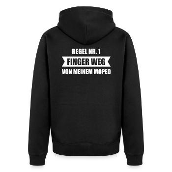 Regel 1 finger weg von meinem Moped - Unisex Premium Bio Zip Hoodie - Schwarz - Hinten - Nico (187cm)