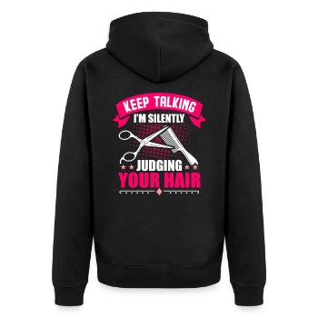 Hairdresser gift salon - Unisex Premium Organic Zip Hoodie - black - Back - Nico (187cm)