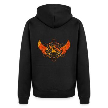 Schere, Rasiermesser - Unisex Premium Bio Zip Hoodie - Schwarz - Hinten - Nico (187cm)
