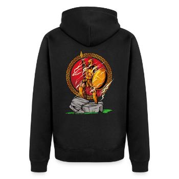 Siegreicher Spartaner Krieger - Heldenhafte Pose - Unisex Premium Bio Zip Hoodie - Schwarz - Hinten - Nico (187cm)