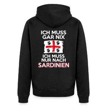 Muss nur nach Sardinien - Unisex Premium Bio Zip Hoodie - Schwarz - Hinten - Nico (187cm)