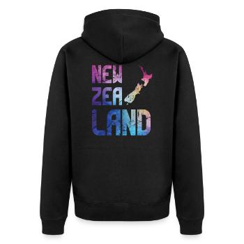 Neuseeland - Unisex Premium Bio Zip Hoodie - Schwarz - Hinten - Nico (187cm)
