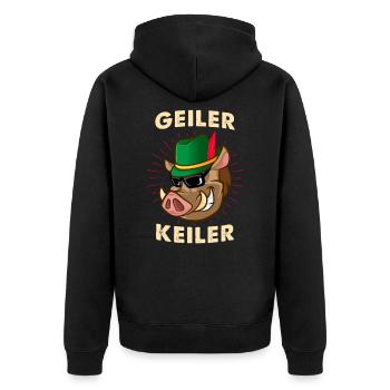 Geiler Keiler Freches Widlschwein - Unisex Premium Bio Zip Hoodie - Schwarz - Hinten - Nico (187cm)