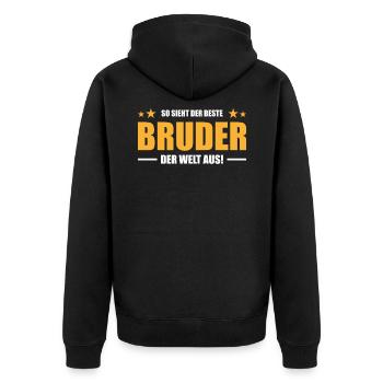 So sieht der beste Bruder der Welt aus - Unisex Premium Bio Zip Hoodie - Schwarz - Hinten - Nico (187cm)