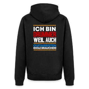 Schlagzeug - Unisex Premium Bio Zip Hoodie - Schwarz - Hinten - Nico (187cm)