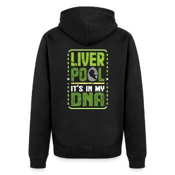 Liverpool - Unisex Premium Bio Zip Hoodie - Schwarz - Hinten - Nico (187cm)