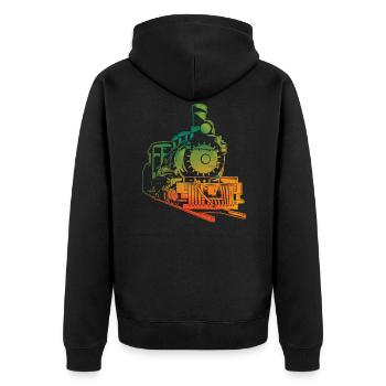 train - Unisex Premium Organic Zip Hoodie - black - Back - Nico (187cm)