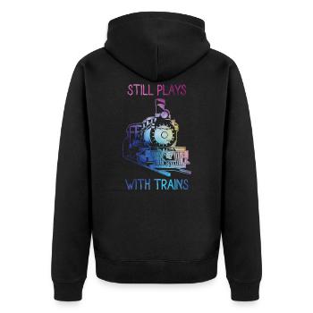 Zug - Unisex Premium Bio Zip Hoodie - Schwarz - Hinten - Nico (187cm)