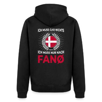 Ich muss gar nichts - Ich muss nur nach Fanø - Unisex Premium Bio Zip Hoodie - Schwarz - Hinten - Nico (187cm)