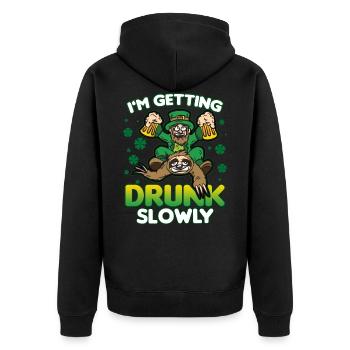IN GETTING DRUNK SLOWLY sloth goblin beer humor - Unisex Premium Organic Zip Hoodie - black - Back - Nico (187cm)