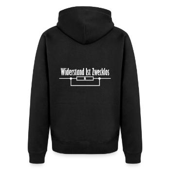 Widerstand ist Zwecklos - Unisex Premium Bio Zip Hoodie - Schwarz - Hinten - Nico (187cm)