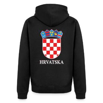 Kroatien Kroatisch Zagreb Geschenk - Unisex Premium Bio Zip Hoodie - Schwarz - Hinten - Nico (187cm)