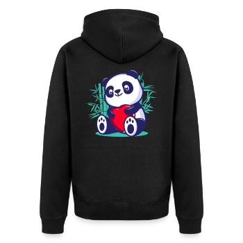süßer Panda Herz Kawaii romantisch Valentinestag - Unisex Premium Bio Zip Hoodie - Schwarz - Hinten - Nico (187cm)