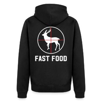 Fast Food Deer Hunt T-Shirt Funny Gift - Unisex Premium Organic Zip Hoodie - black - Back - Nico (187cm)