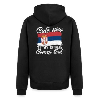 Serbia - Unisex Premium Organic Zip Hoodie - black - Back - Nico (187cm)